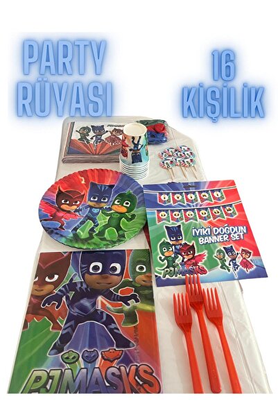partyrüyası Set de ziua de naștere tematică Pj Maskeliler pentru 16 persoane