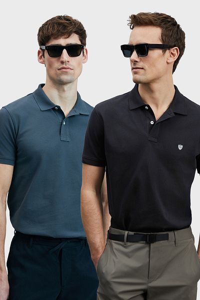 Lufian Με λογότυπο Βαμβακερό Comfort Fit Κουμπί γιακά Polo 2'li Μπλουζάκια Ανδρικό T SHIRT 111040206S2
