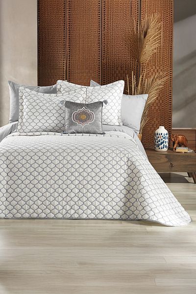 Bonny Home Melody Cream-Grey Silk Woven Soft and Luxurious Feel Double Bedspread