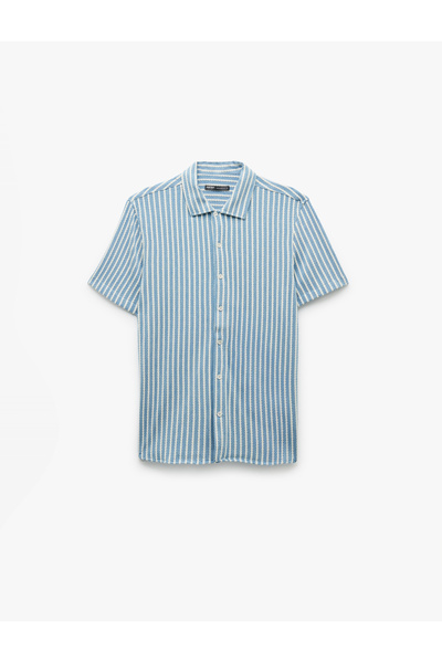 Koton Kısa Kollu Klasik Yaka Düğmeli Regular Fit Çizgili Gömlek