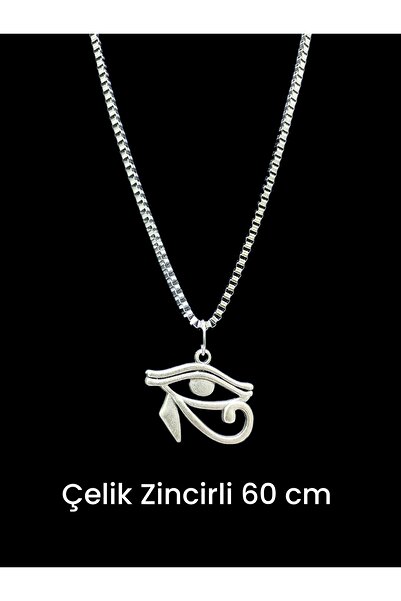 whocares Unisex Kararmaz Çelik Zincirli Horus'un Gözü Sembollü Kaliteli Gümüş Renk