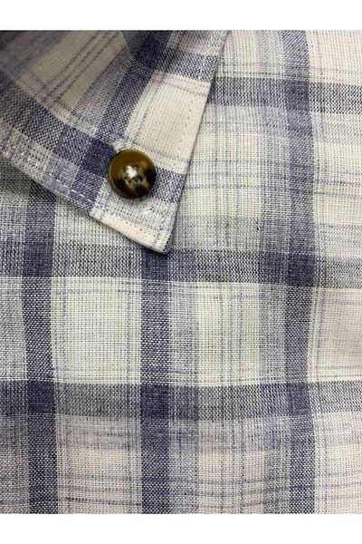 Torivalli Collection Linen Classic Cut Collar Button Short Sleeve Pocket Seasonal Plaid Men's Shirt