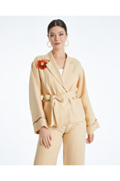 SERPİL Kadın Şık Takım – Kuşak Detaylı, Parlak İşlemeli Şerit Tasarımlı - Cek...