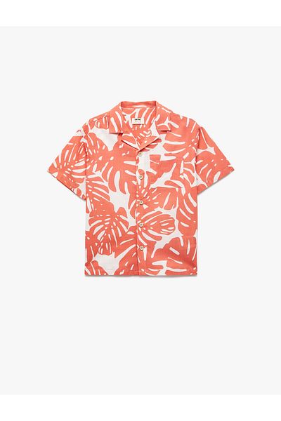 Koton Cotton Short Sleeve Leaf Pattern Shirt