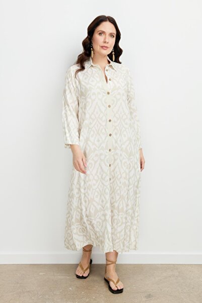 accort Büyük Beden Etnik Desen Elbise-VİZON