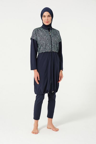 TESMAY Crop Detailed Sports Full Covered Hijab Swimsuit 3015-25 Dark Navy Blue