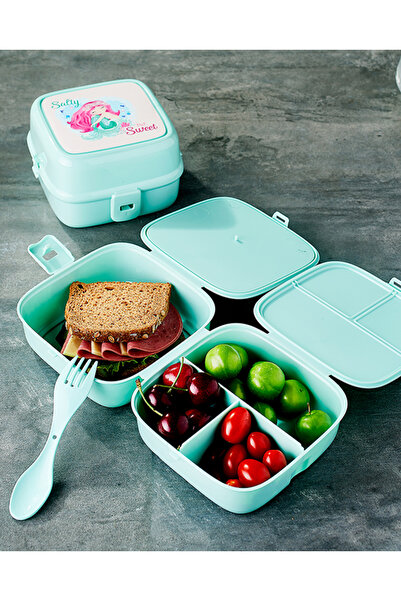 CT STONES Porky Lol Patterned 4 Compartment Forked Nutrition Bowl - Diet Bowl