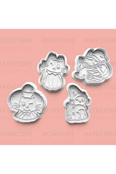 AKTASTORE مجموعة من 4 قوالب للكعك على شكل قطة وقوالب لعجينة السكر