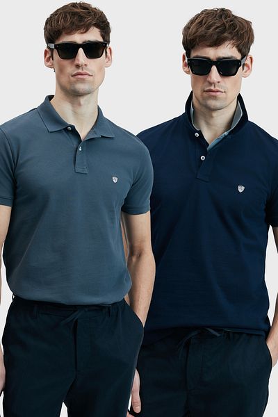 Lufian Με λογότυπο Βαμβακερό Comfort Fit Κουμπί γιακά Polo 2'li Μπλουζάκια Ανδρικό T SHIRT 111040206S2