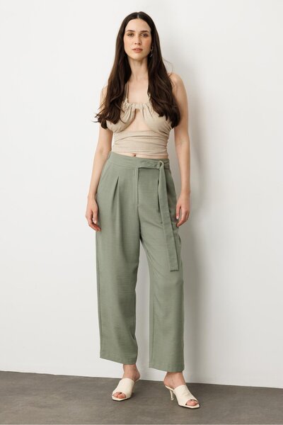 accort Keten Görünümlü Pileli Pantolon-ÇAĞLA