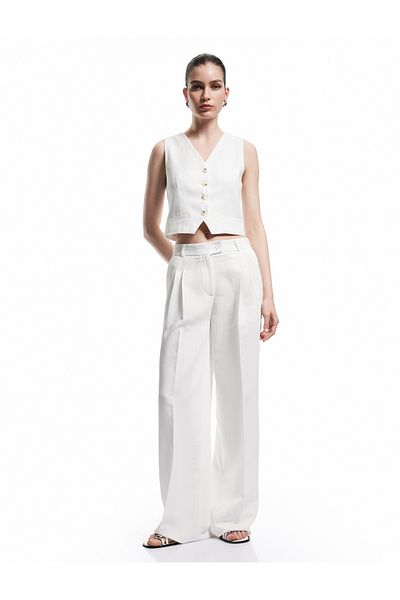 Koton Viscose Fabric Pleated Detailed Pocket Palazzo Trousers