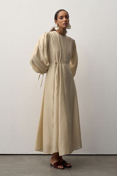 mathilda store Women's Beige Lina Belted Maxi Dress
