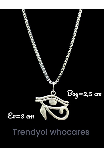 whocares Unisex Kararmaz Çelik Zincirli Horus'un Gözü Sembollü Kaliteli Gümüş Renk