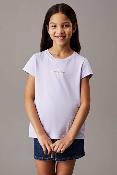 Calvin Klein Kız Çocuk Ck Micro Monogram T-Shirt - Mor