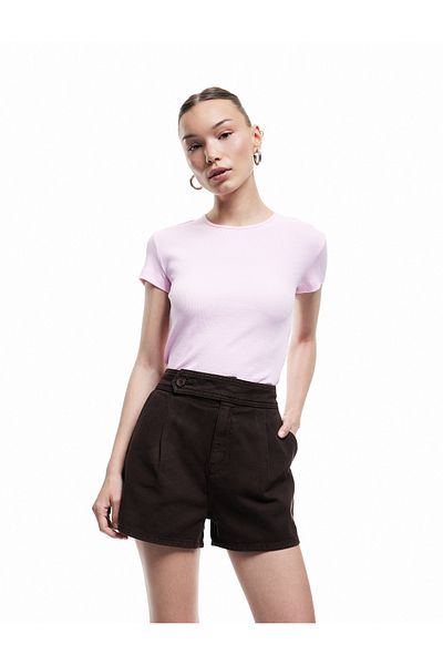 Koton Crop Crew Neck Short Sleeve Slim Fit Basic Women's T-Shirt