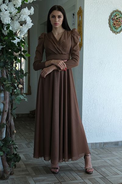 Feminist V-Neckline Sparkle Long Sleeve Evening Dress Coffee 6502514