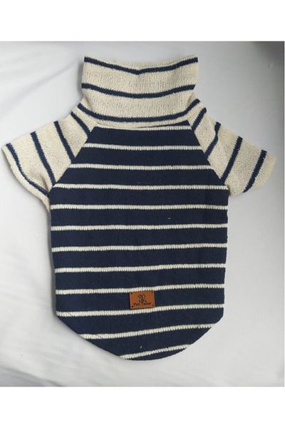 Peti Tailor Big Breed Throat White Knitwear Sweater Navy Blue Striped Dog Clothing