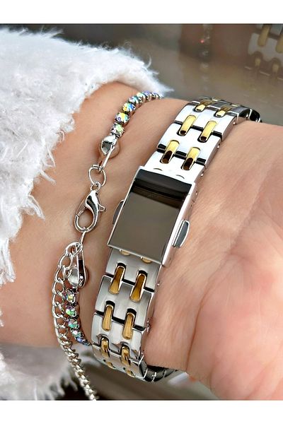 Ferrucci Ferrucci̇ White Dial Stone Square Gold Silver Metal Women's Watch