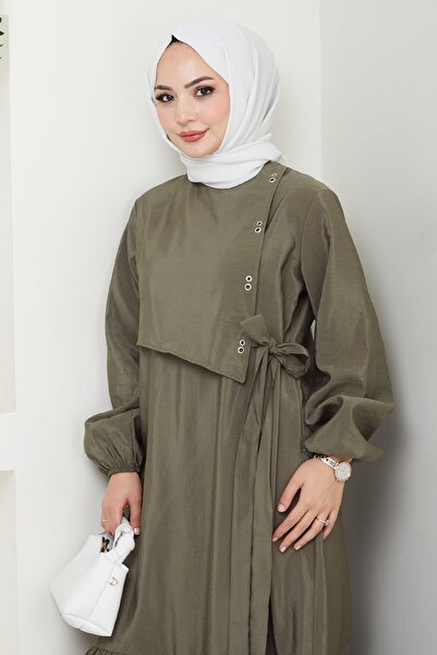 InStyle Modal Khaki Dress with Bird's Eye Detail