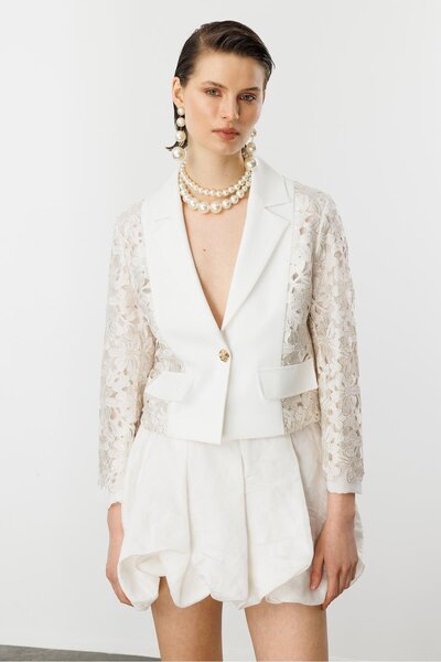 accort Dantel Detay Kısa Ceket-KEMIK