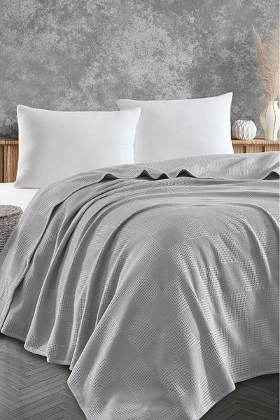 Eponj Home Battal Boy 100% Cotton Pique Cover 240X230 cm – Gray with Tile Pattern – Weave Series