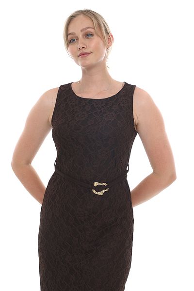 MODAMOR Brown Long Dress with Lace Detail