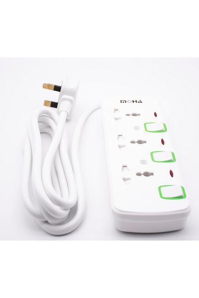 Moha Extension 3 Way Sockets Outlet Power Strips , Universal Plug with 2M Cord, for Home, Office
