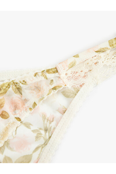 Koton Transparan Dantel Detaylı Tül Çiçekli Brazilian Külot