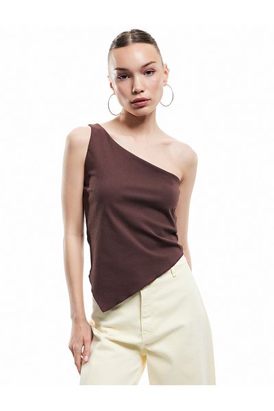 Koton Sleeveless Asymmetrical Wrap Single Shoulder Blouse