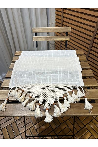 Demirhan Perde Covoraș din dantelă cu ciucuri tricotat manual, Buldan business Shomen 45x150