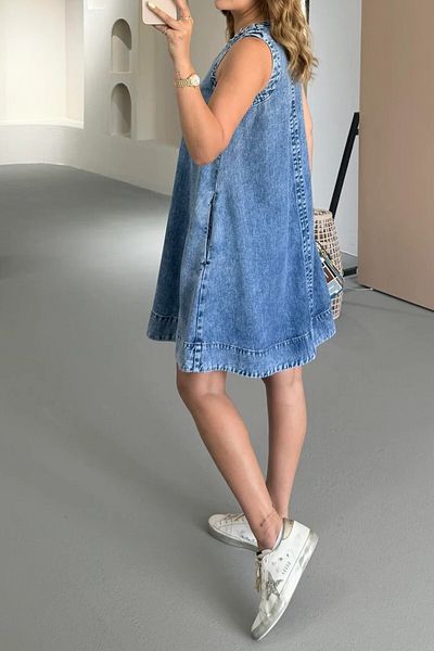 Suzi ROCHIE DE DENIM Pliată în față cu decolteu în V 4S772