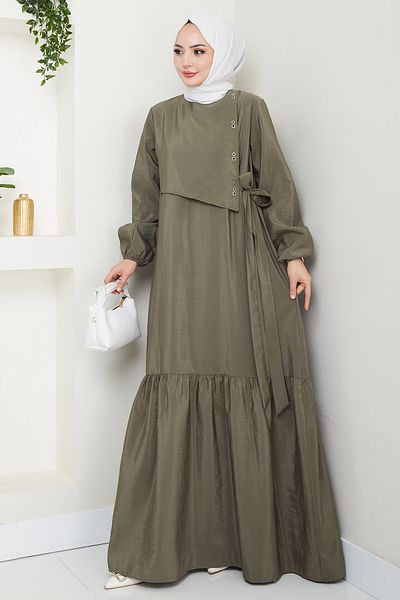 InStyle Φόρεμα Modal Khaki με λεπτομέρεια Bird's Eye