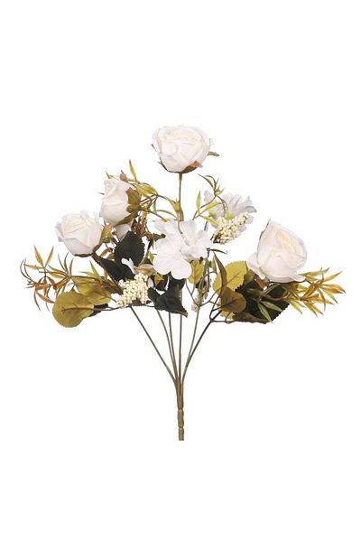huitich Artificial Mini Rose Flower Bunch with Filler for Elegant Decor White