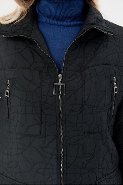 accort Cep Detaylı Büyük Beden Kapitone Ceket-SİYAH