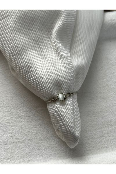Pel Design Minimal Green Cat's Eye Adjustable Silver Wire Ring