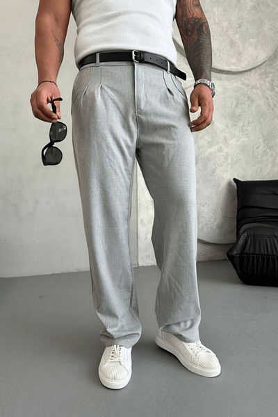 Z1MAN Men's Pleated Classic Baggy Trousers Gray