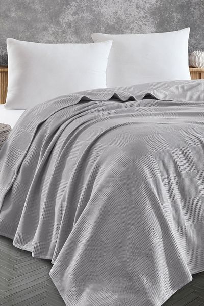 Eponj Home Battal Boy 100% Cotton Pique Cover 240X230 cm – Gray with Tile Pattern – Weave Series