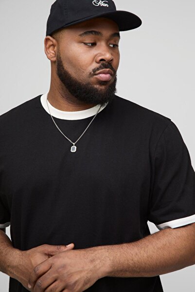 FUWEAR Μαύρο μπλουζάκι Battal με λαιμόκοψη ποδηλάτου και μεγάλο γιακά, σε μεγ...