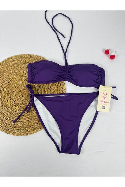FUNELLA Purple Strapless Halter Neck Stylish Bikini