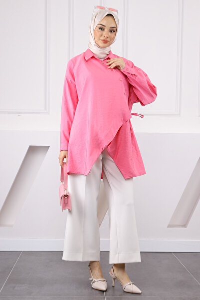 İmajButik Pembe Yandan Bağlamalı Modal Tunik