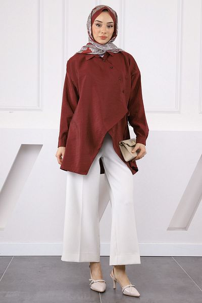 İmajButik Burgundy Side Tie Modal Tunic