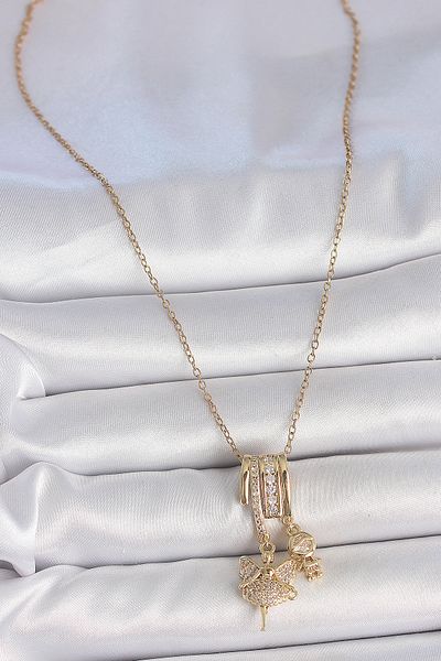 Skygo 316L Steel Gold Color Zircon Stone Dangle Angel Figure Charm Women's Necklace - Tj-Bko10099