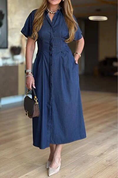 Suziş JEAN PİLİLİ GÖMLEK ELBİSE 4S771