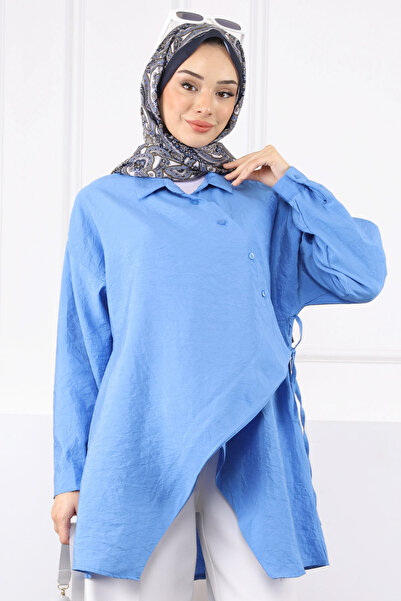 İmajButik Μπλε πλαϊνό δεμένο μοντάλ τουνίκ