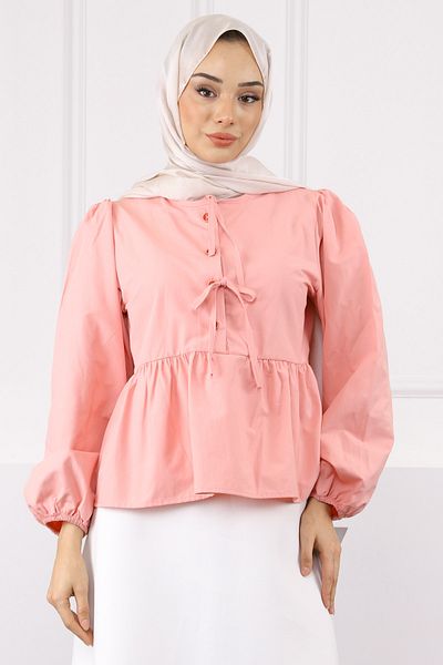 İmajButik Πουκάμισο Poplin με μανίκια σε πούδρα