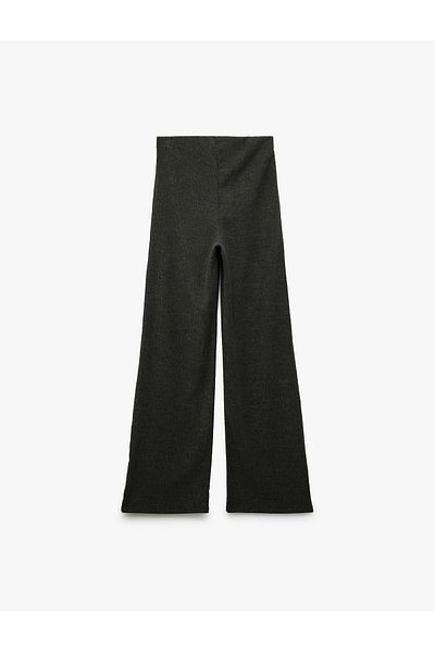 Koton Pantaloni largi cu talie înaltă texturați slim fit