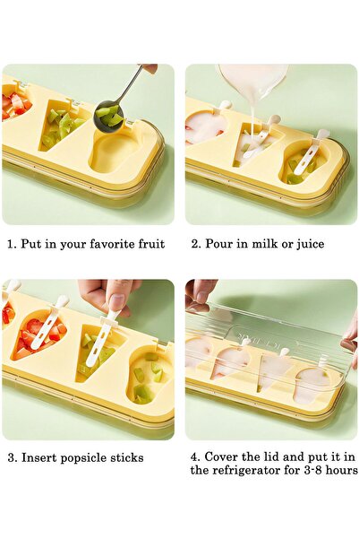 Generic 2 3D Silicone Ice Cream Molds with 4 Popsicles, Hard Sides for Protection, Clear Lid, and 5 Sticks