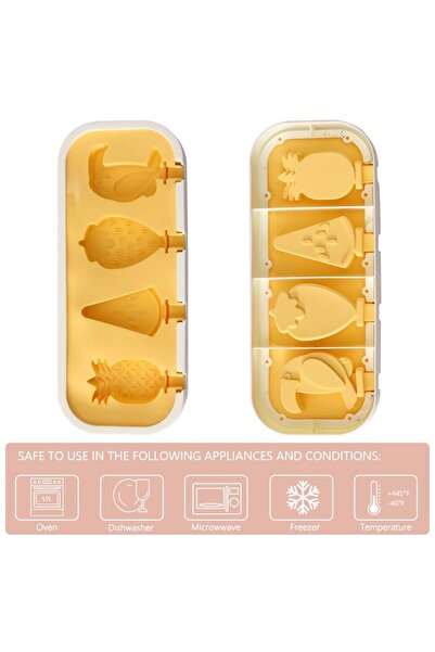 Generic 2 3D Silicone Ice Cream Molds with 4 Popsicles, Hard Sides for Protection, Clear Lid, and 5 Sticks