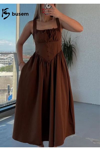 BUSEM Ls0000020 Bsm Suspender Waist Corset Button Detail Midi Dress