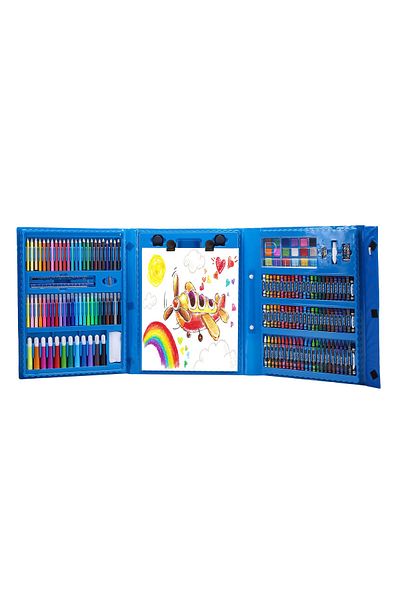 WePro Store Set complet de pictură și desen, 208 piese, markere, creioane, pasteluri, acuarele, cutie albastră
